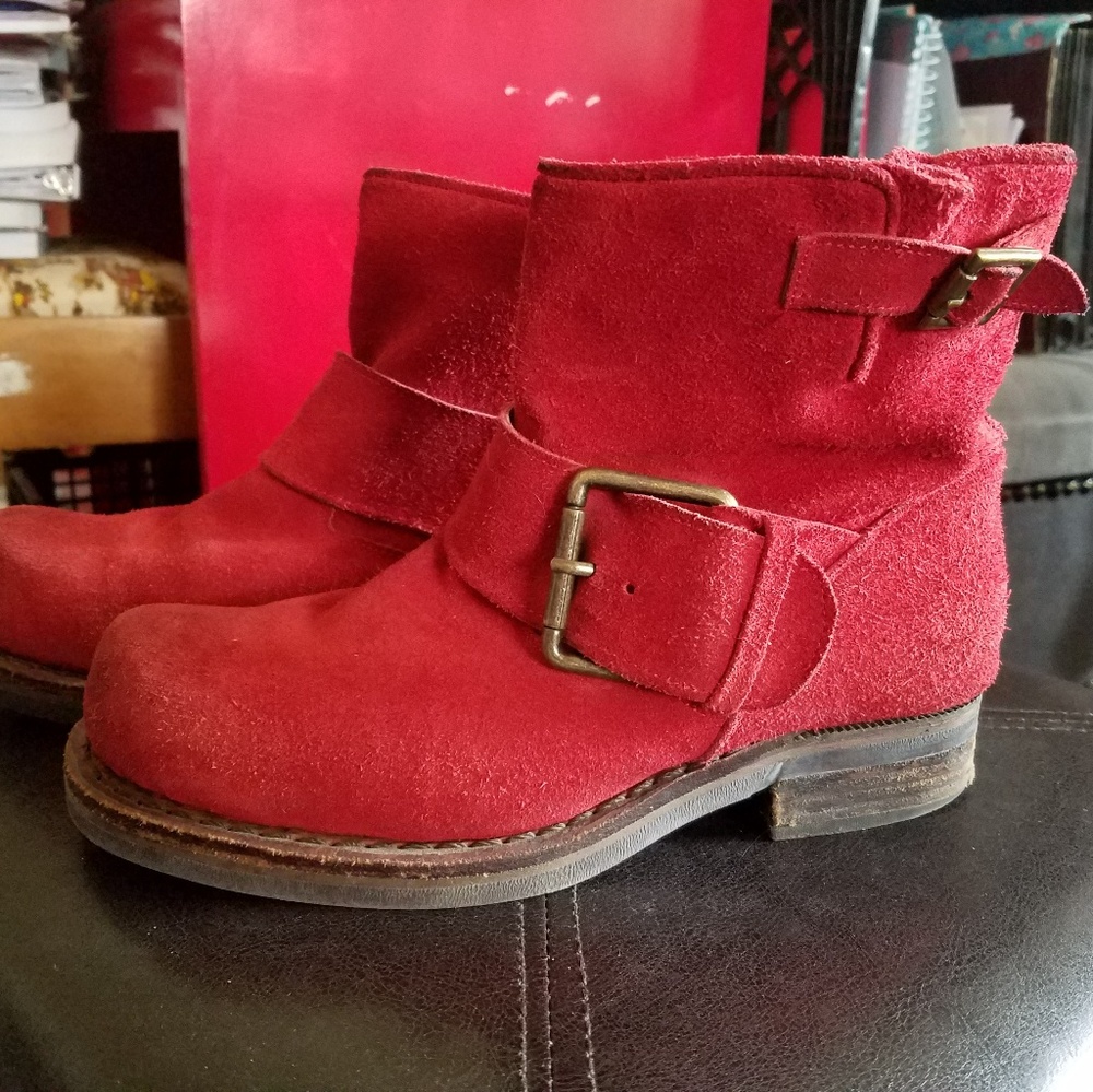 RARE! Red suede Jeffrey Campbell moto boots